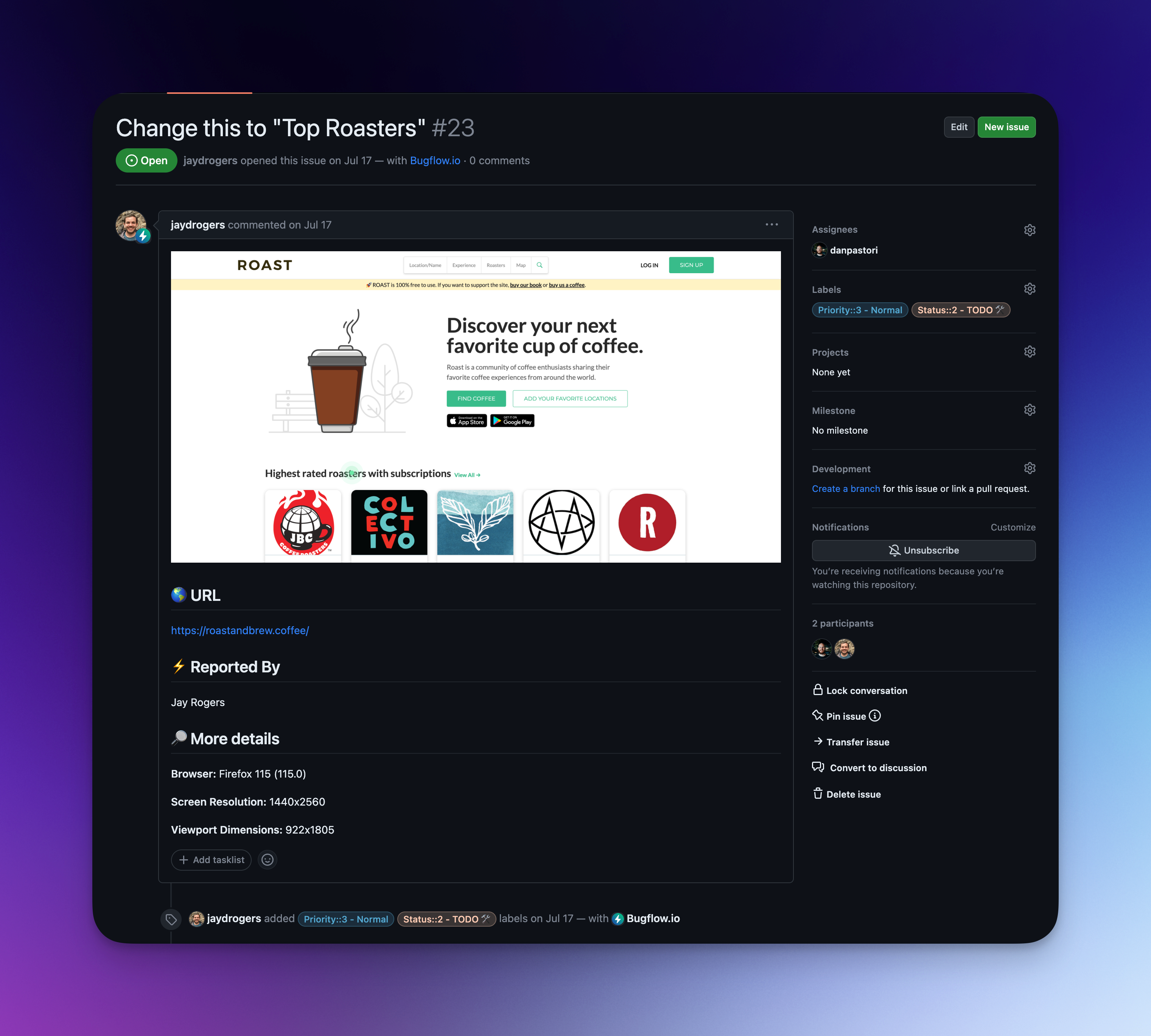 GitHub Bugflow Report