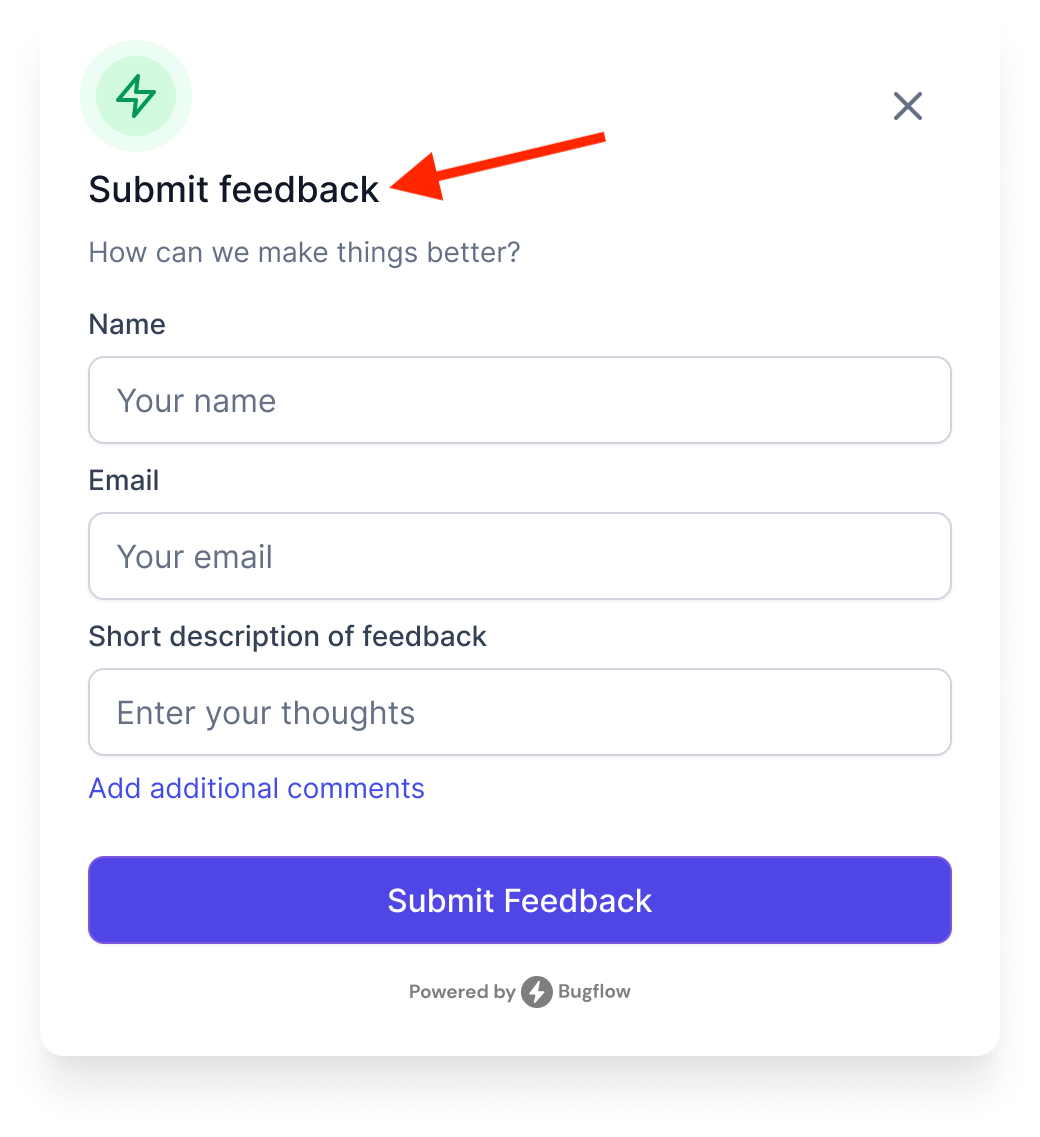 Bugflow modal title example