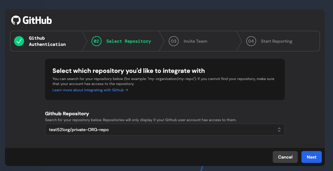 Choose the repository to connect