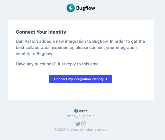 Email invite to Bugflow